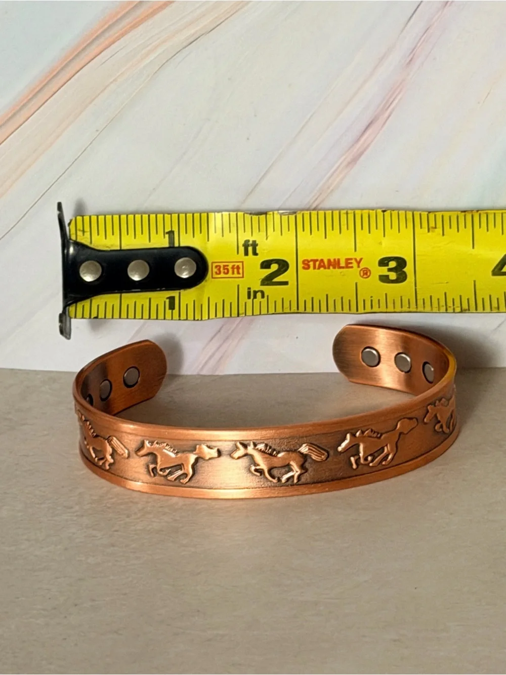 Unisex Men or Women Copper Horses Running Designs Embossed Magnetic Open Cuff